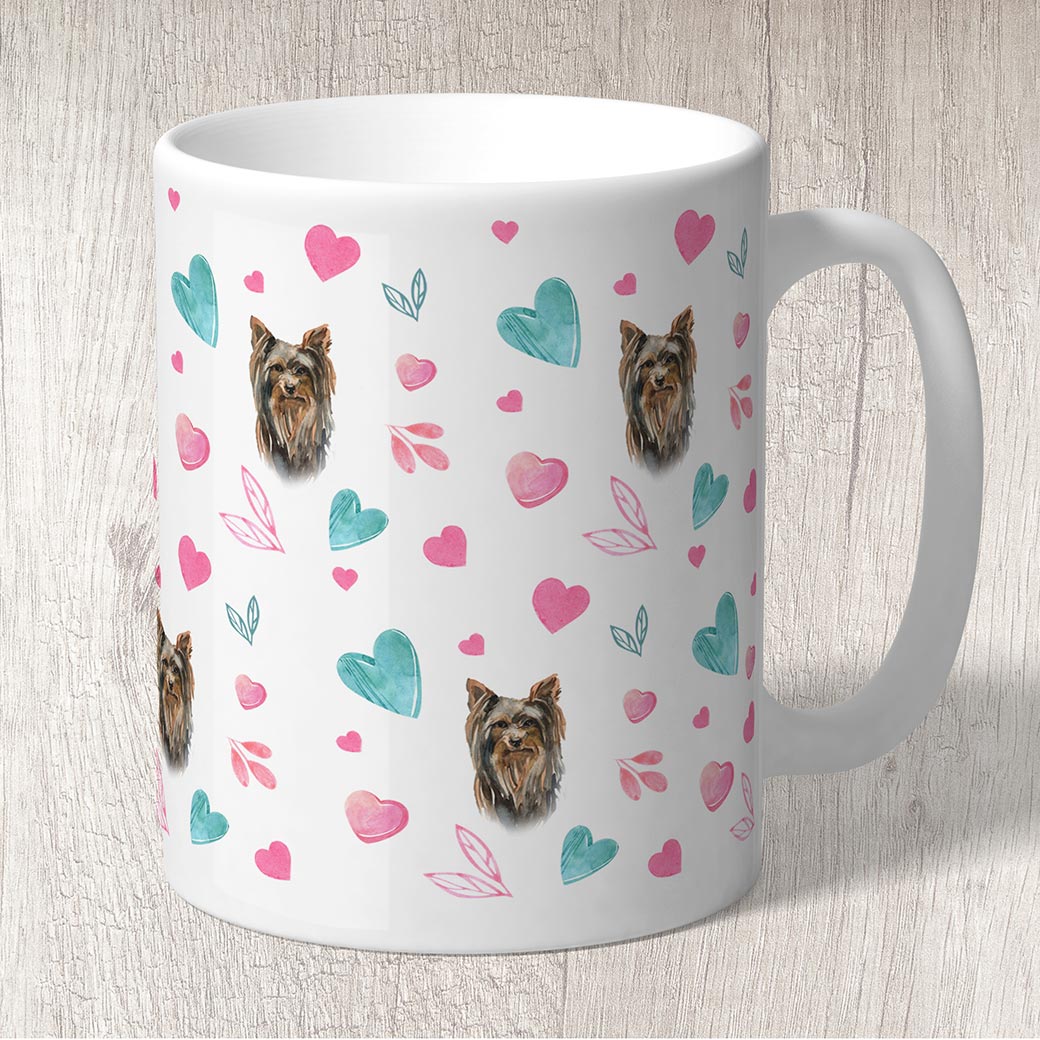 Yorkshire terrier boy with Pink and Turquoise Hearts Mug