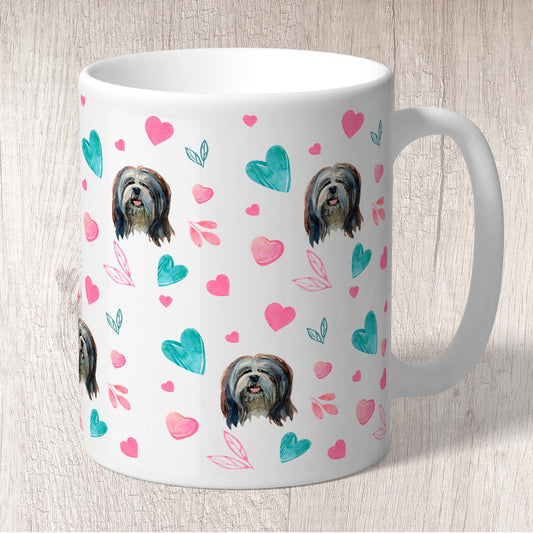 Lhasa apso with Pink and Turquoise Hearts Mug