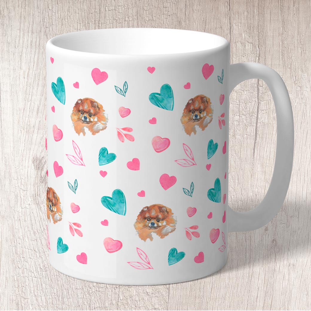 Spitz with Pink and Turquoise Hearts Mug