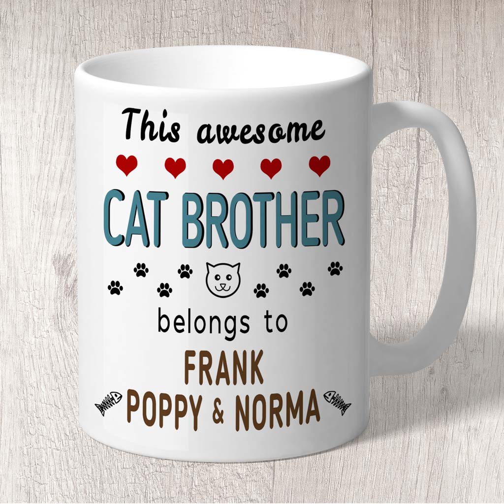 This Awesome Cat Brother Belongs to (cat names) Mug