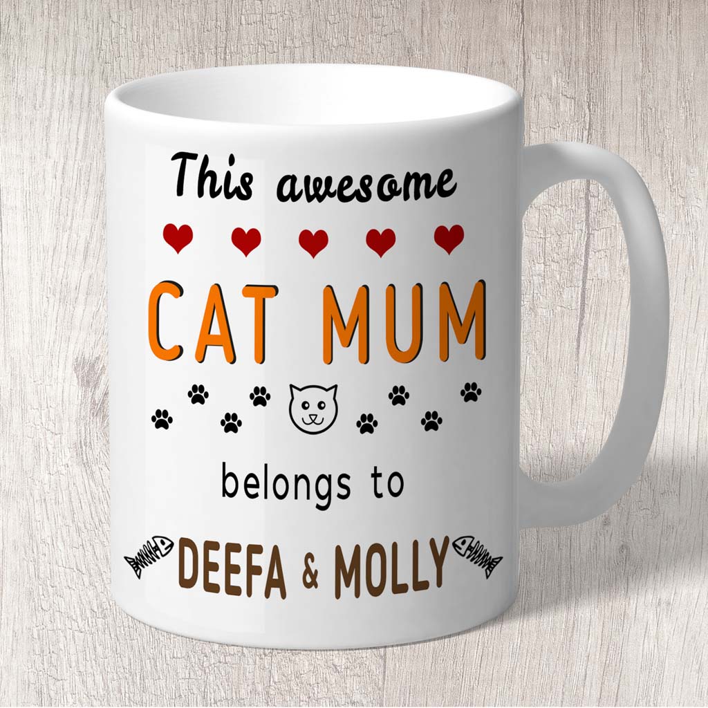 This Awesome Cat Mum Belongs to (cat names) Mug