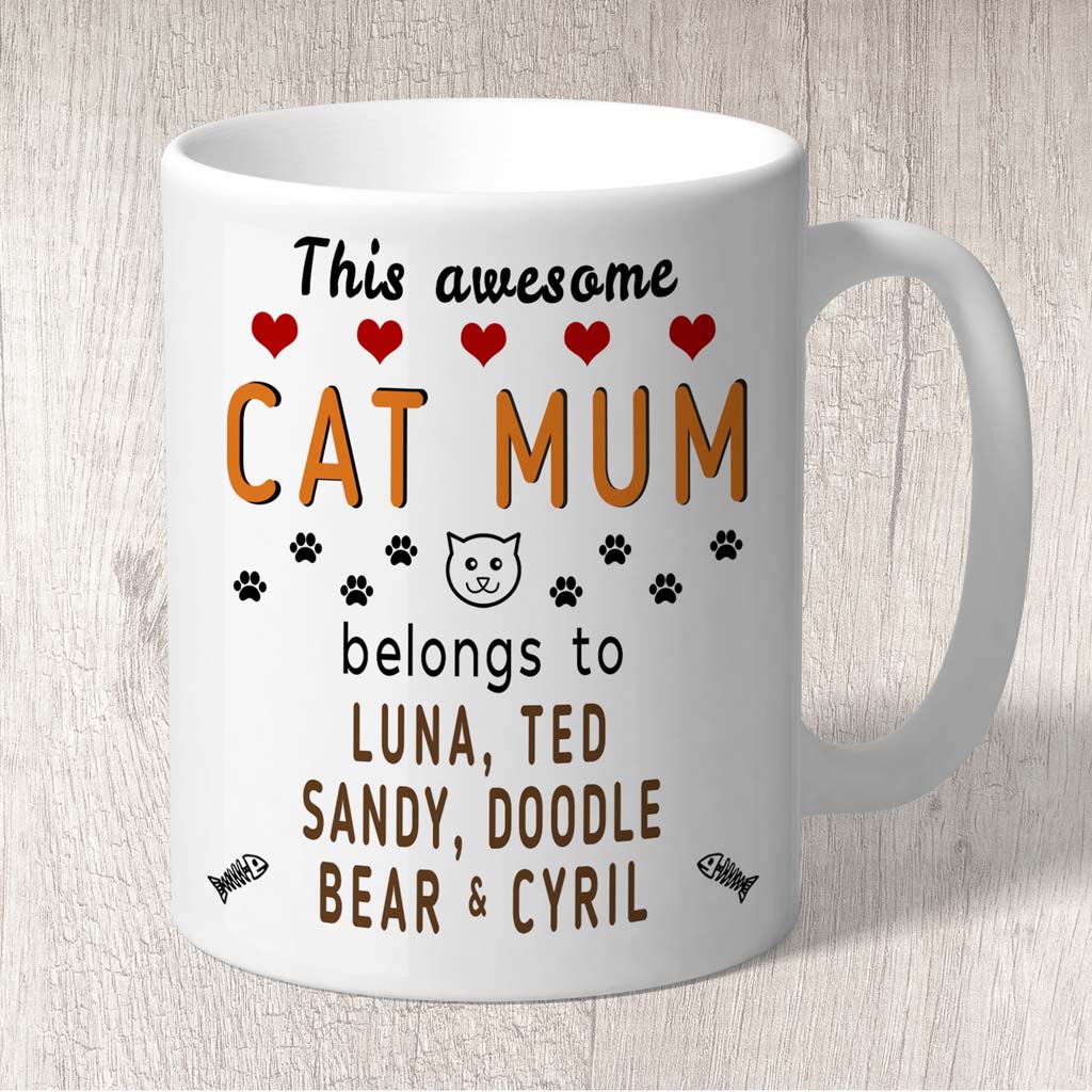 This Awesome Cat Mum Belongs to (cat names) Mug
