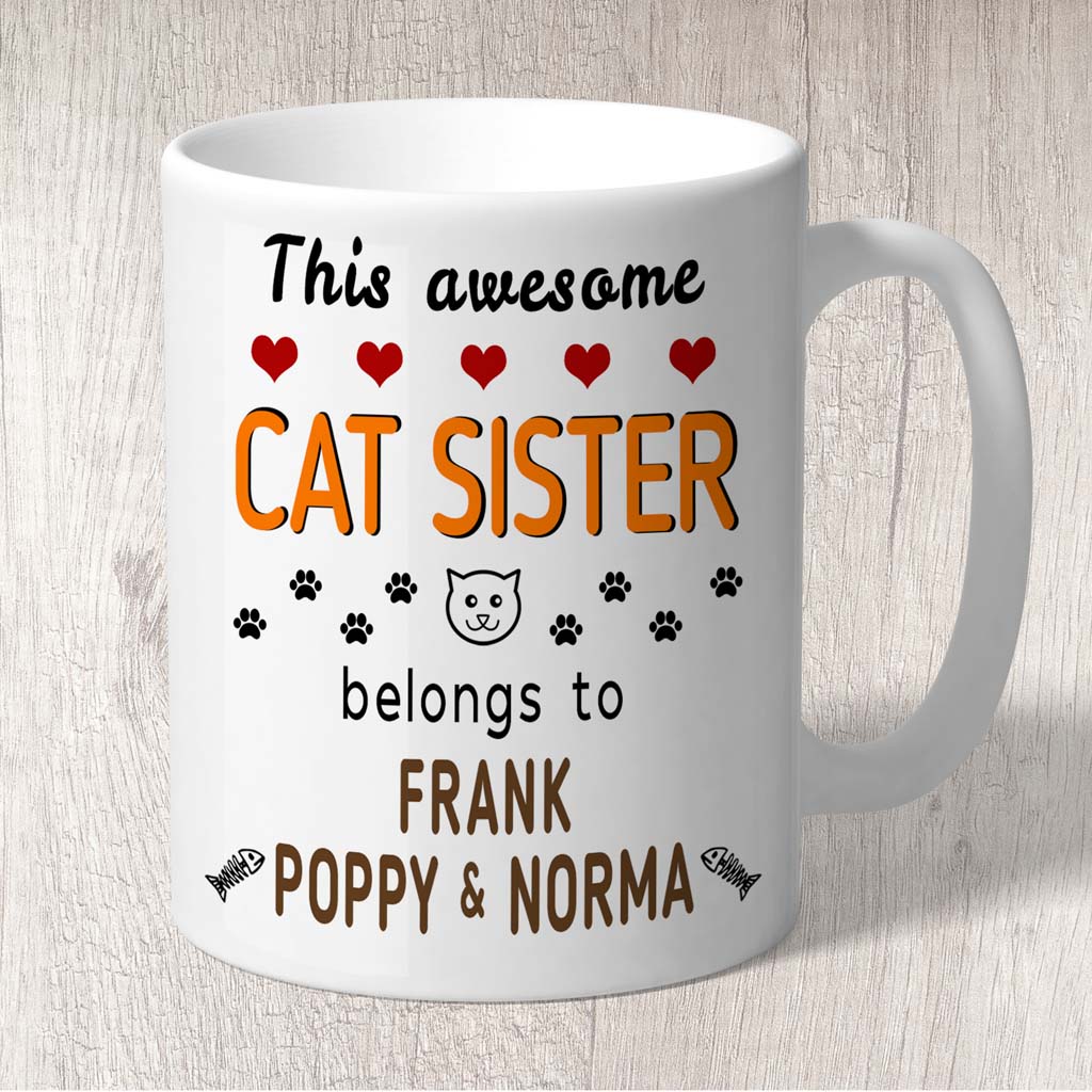 This Awesome Cat Sister Belongs to (cat names) Mug