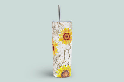 Personalised Sunflower Insulated Tumbler with Straw 20oz